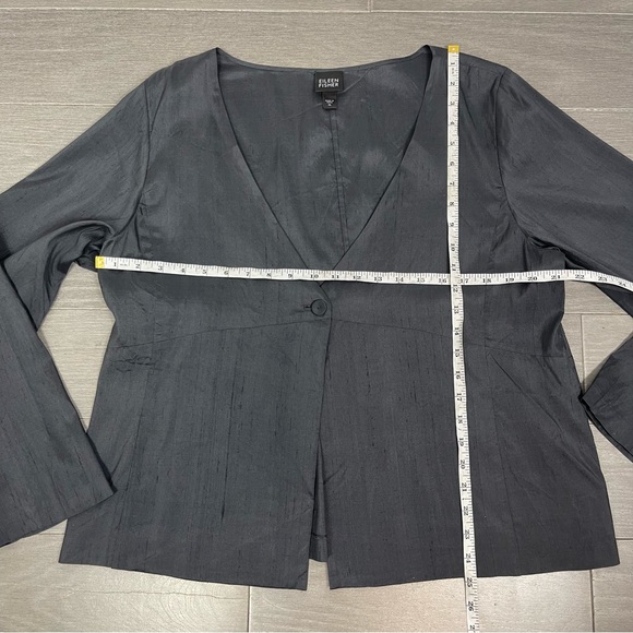 Eileen Fisher Raw Silk Blazer Lightweight Jacket Gunmetal Gray XL Lagenlook Boho - Picture 15 of 16